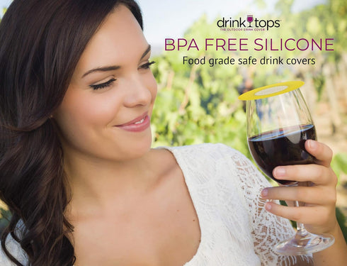 Drink Tops Ventilated Silicone Wine Glass Covers - Weighted Outdoor Glass Protectors, BPA Free - 4 Pack