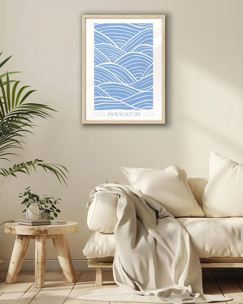 EcoHest 12x16 107:29 Set 1 Modern Christian Ocean Waves Framed Wall Art, in OAK Wood Christian Psalm Canvas Wall Art