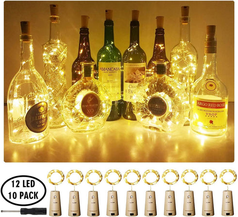 Aluan Wine Bottle Lights with Cork, 10 Pack Waterproof LED Fairy/String Lights for Jar Party Wedding Decoration, Warm