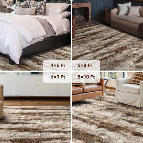 5x8 FinRec Brown Rugs for Living Room Bedroom, Fluffy Shaggy Area Rug, Non-Slip Soft Shag Rug for Nursery Kids Room