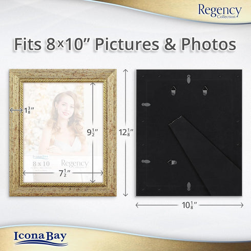 Icona Bay 8x10 Gold Picture Frame, French Baroque Style, Wall Mount or Table Top