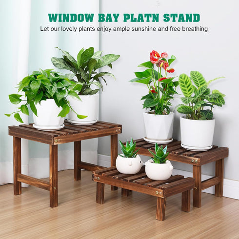 3 Tiered Small Plant Stands Shelf Indoor Outdoor,Wood Flower Pot Stand Holders Rack,Freestanding Corner Ladder Shelves