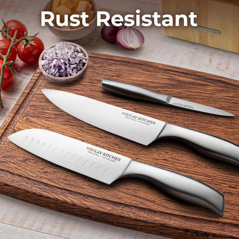 Zulay Premium Quality 12-Piece Knife Set with Natural Wood Block, Ultra Sharp Stainless Steel Knives with Sharpener