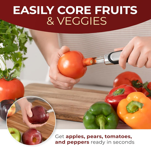 Orblue Premium Apple Corer Tool, Durable Stainless Steel Fruit Core Extractor, Red