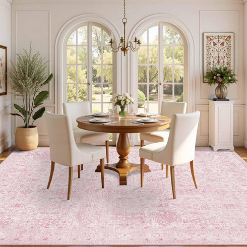 5x7 Rugxara Pink Rug for Living Room Bedroom, Area Rugs Washable Vintage Floral Retro Boho Non Slip & Low Pile Nursery