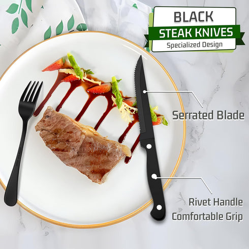 HaWare 24-Piece Black Silverware Set - Stainless Steel Cutlery Set for 4, Includes Knives, Forks, Spoons