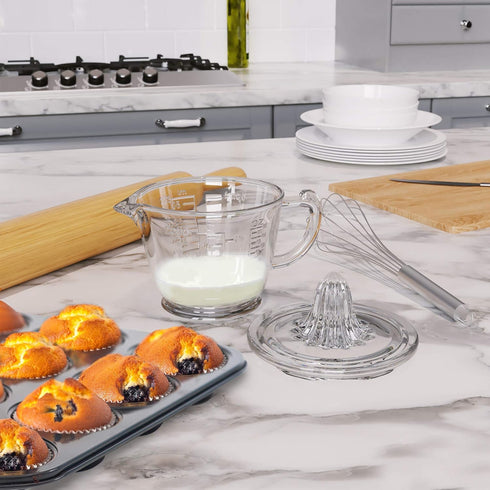 Glass Measuring Cup 2-Cup with Lemon and Lime Juicer, Manual Juicer, and Liquid Measuring Cup