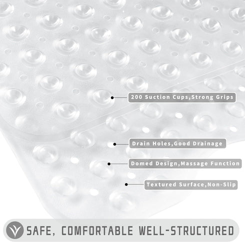 Yimobra Non Slip Bathtub Mat, 40 x 16 Inch, Extra Long Shower Mat with Drain Holes, Machine Washable, Clear
