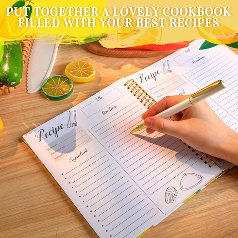 Recipe Book to Write in Your Own Recipes, 7.5 x 9 Inch Lemon Recipe Notebook with 100 Pages, Gift for Mom Dad Wife