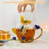 46oz/1300ml Enamel Glass Teapot With Rose Flower Butterfly And Gold Edge,Blue Rose Teapot With Infuser And Lid