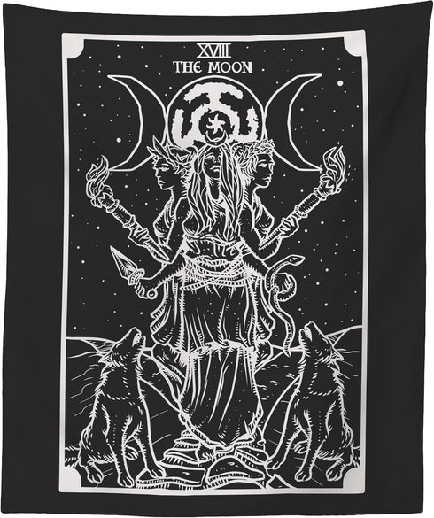 The Goddess Hecate Tarot Card Tapestry (Black & White) - Triple Moon Goddess of Witchcraft Hekate Wheel Pagan Witch