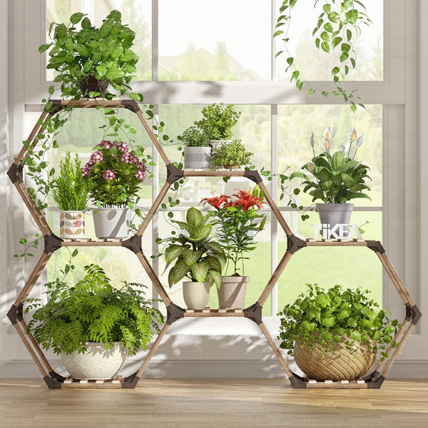 Tikea Plant Stand Indoor Outdoor Hexagonal Plant Stand for Multiple Plants Indoor