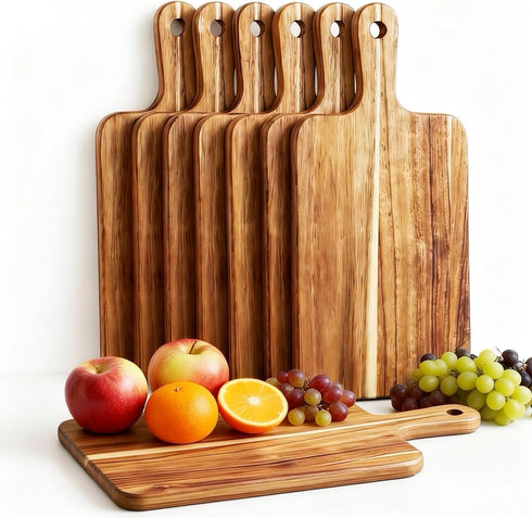 6 Packs Acacia Wood Cutting Board with Handles,15.8x7.7 Inch Wooden Kitchen Cutting