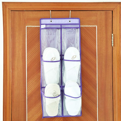 Closet 6 2 Pack Over The Door Hanging Shoe Organizer Narrow Door Shoe Storage Large Clear Pockets Chart (PURPLE)