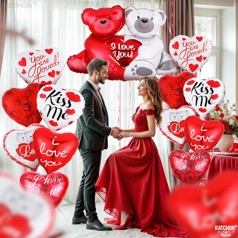 KatchOn Big Teddy Bear Balloons Set, 40 Inch, Pack of 13, I Love You Balloons for Engagement