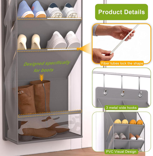 Closet, VERONLY Door Shoe Organizer, Over The Door Hanging Shoe Rack with Large Pockets, Space Saving Shoe Storage