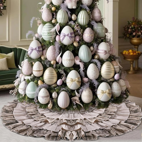 yuboo Spring Farmhouse Flowers Christmas Tree Skirt - 48 inches Burlap Easter 6-Layer Ruffle Farmhouse Decor