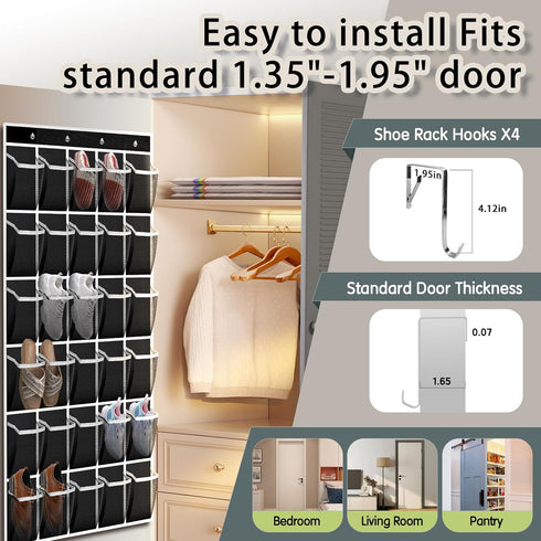 Kotkn 30 Closet 30-Pocket) Over the Door Shoe Organizer with Breathable Mesh Pockets - Large Capacity Storage for Men