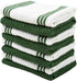 Kitchen Towels Dishcloths, 100% Cotton, Set of 8, Dark Green and White Reusable Cleaning Cloths