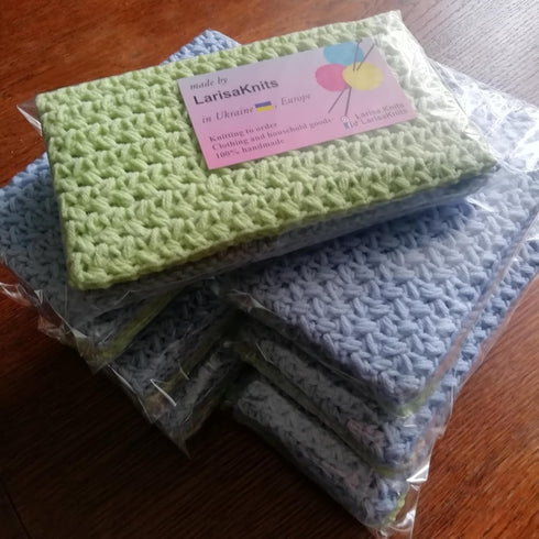 LarisaKnits Set 3 Cotton Pastel Dish Rags Crochet Reusable Washcloth Knitted Volume Kitchen Dish Cloth Absorbente