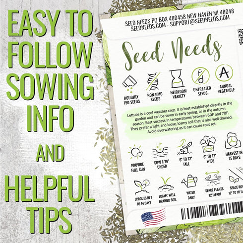 Pack 14 Packets Seed Needs Lettuce Seeds Variety for Planting a Collection of Individual Varieties - Includes Romaine