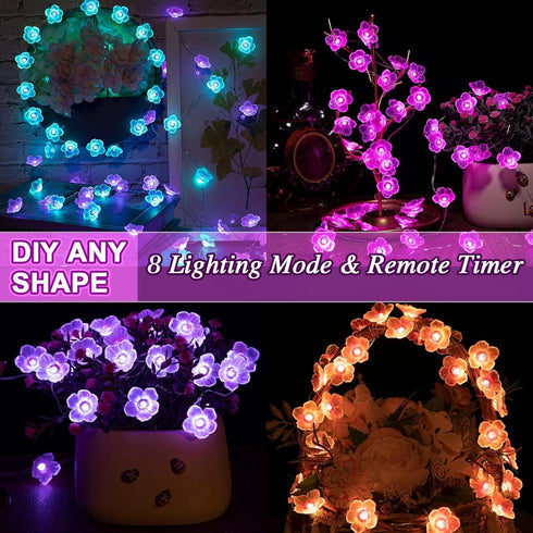16 13 40 Day(1 Mudder Colors Cherry Blossom Decor Flower String Lights, Fairy Pink Light String with Timer ft LEDs USB
