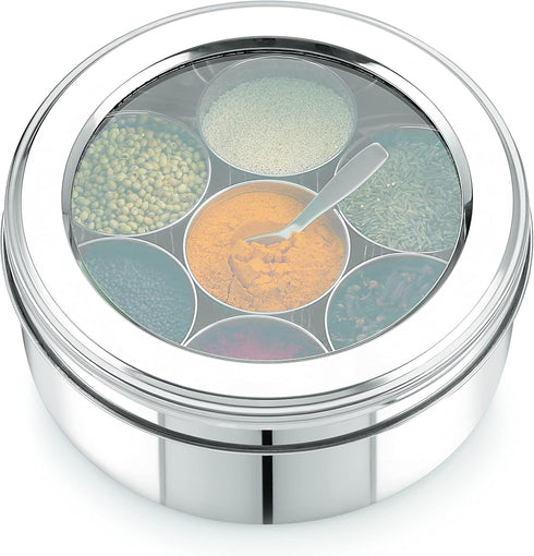 Generic 7 (8 inch) Spice Container - Masala Dabba - Compartments, masala box,steel masala container,Spice container
