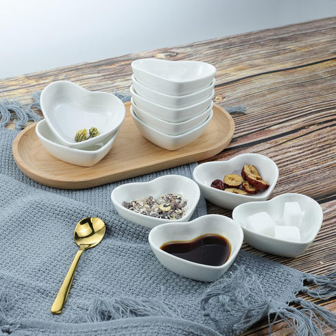 Heart-shaped Multipurpose Ceramic Sauce Dish - Seasoning Dishes Sushi Dipping Bowl Appetizer Plates (Set of 4)