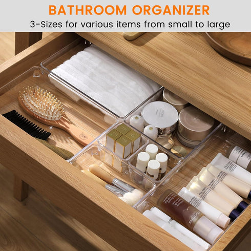 Criusia 8 Pack Large Clear Plastic Drawer Organizer Trays - BPA-Free Acrylic Storage Bins for Bathroom, Kitchen,
