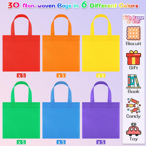 Aneco 30 Pieces Non-Woven Goodie Bags 8 8 Inch Party Favor Gift Bag Reusable Rainbow Cloth