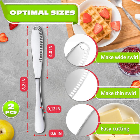 2Pcs Butter Knife Spreader Long - Butter Spreader Knife Stainless Steel Butter Knife for Cold Butter Kitchen Accessories - 3 In 1 Butter Knife Serrated Knife Kitchen Gadgets Cheese Butter Mill Tool by DIMROM