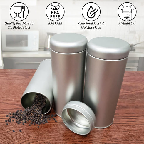 Tin Canister with Airtight Lids for Loose Tea, 16.9 ounces, Round Container for Coffee, Sugar Storage, 3pcs