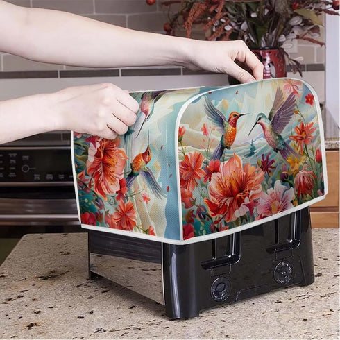 Hummingbird Flower Print Toaster Covers, 2 Slice Wide Slot, Dustproof Floral Protectors, Machine Washable Gift for Women