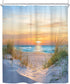 Riyidecor Beach Ocean Coastal Shower Curtain - 60Wx72H Inch Tropical Landscape Fabric Decor with 12 Pack Hooks