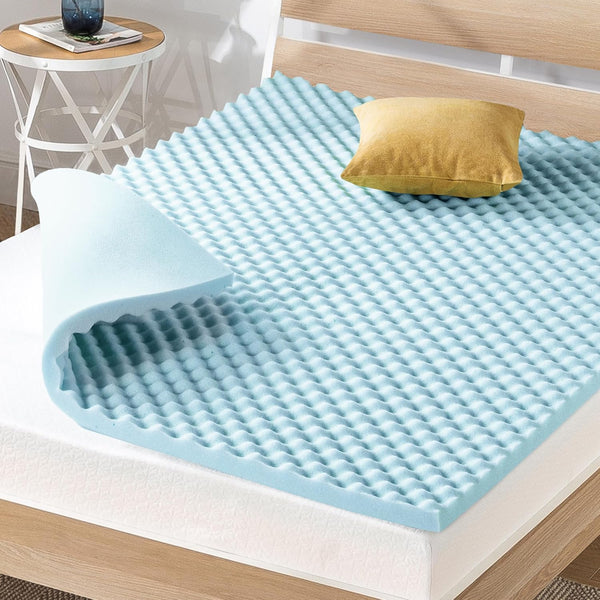 Best Price Mattress 2 Inch Egg Crate Memory Foam, Cooling Gel Infusion Full Mattress Topper, Blue