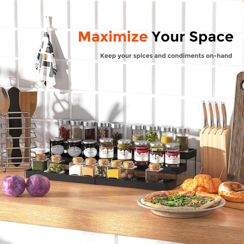Expandable 3 Tier Spice Rack Organizer for Cabinet, Adjustable Cabinet Spice Organizer for Easy Visibility