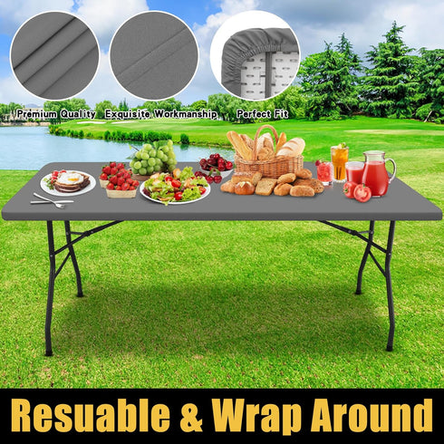 Smiry Rectangle Picnic Table Cloth: Waterproof Elastic Fitted Tablecloths for 4 Foot Tables, Washable Polyester Cover