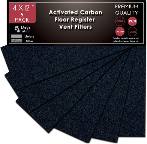 Carbon Filter 4" x 12" Activated Charcoal Pre-Filter Sheet for Home Air Purifier, 6-Pack (Black) Hoctsom