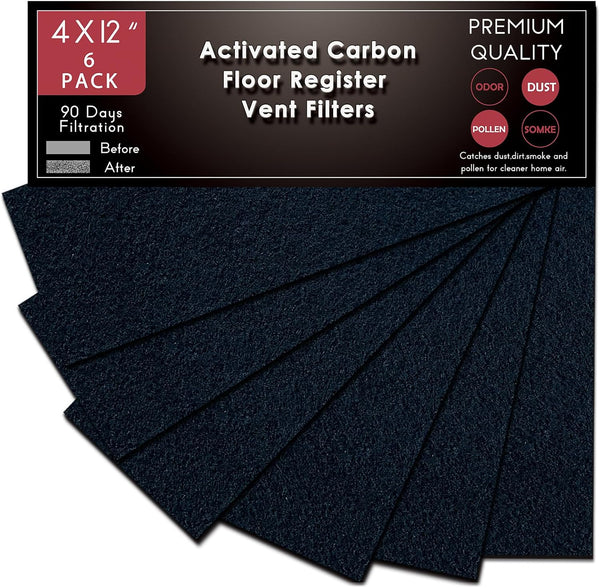 Carbon Filter 4" x 12" Activated Charcoal Pre-Filter Sheet for Home Air Purifier, 6-Pack (Black) Hoctsom