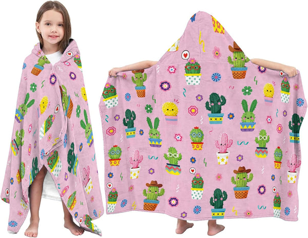 JOPJOLIW Cactus Hooded Towel for Kids 30" x 50", Cute Dancing Cactus Print