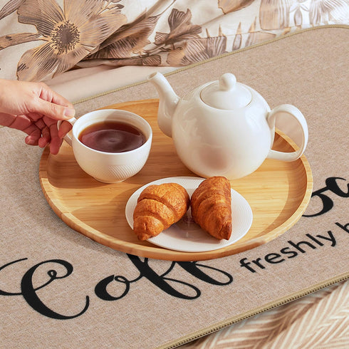 Dish Drying Mat, 16"x24" Absorbent Coffee Bar Mat for Countertops, Coffee Cup Pattern for Kitchen Counter Coffee Maker