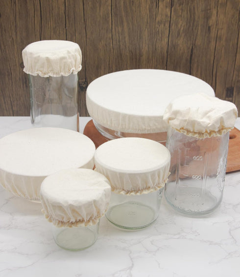 4 Pack Organic Reusable Cloth Sourdough Bowl Cover, Fits 5 -8.5 Diameter Bowls & Jars - Unbleached for Fermentation