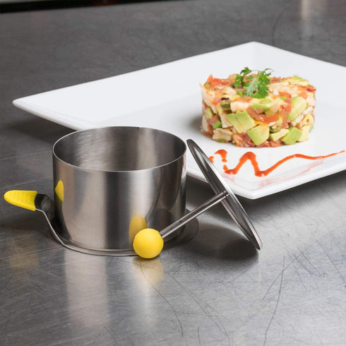 Ateco Round Food Molding Set, 4-Piece Set, 3.5 by 2.1-Inches High, Includes 2 Rings, Fitted Press & Transfer Plate