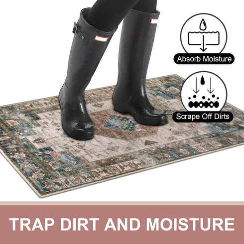 Collive Washable Indoor Doormat, Non-Slip Retro Floor Mat 24" x 36" Quick Absorbent Entrance Rug for Kitchen Home Patio
