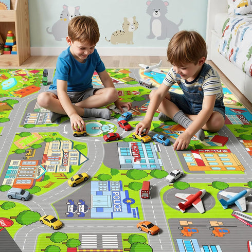 Auetwyona 4' 6' Boys Car Rugs for Kids Toy Cars,Large City Road Rug for Playroom Airport Track Play Mat Carpet x