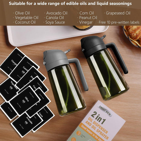 2PCS 16oz/470ml SWEET VIEW Olive Oil Dispenser and Oil Sprayer Glass Light-Proof Oil Pourer for Kitchen Air Fryer
