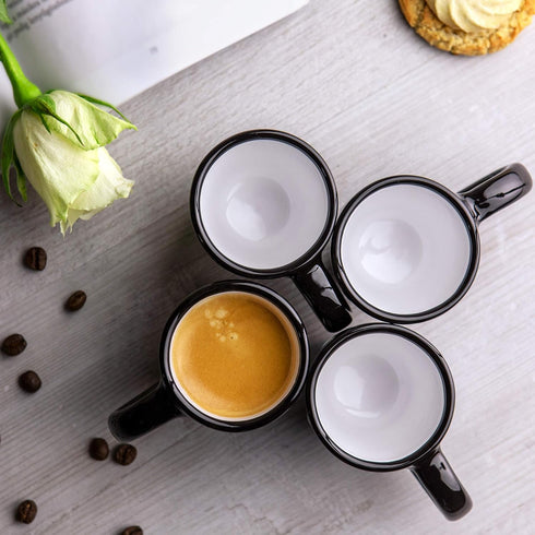 City to Cottage Ceramic Espresso Cups Set of 4, Handcrafted Black and White Polka Dot Espresso Mugs