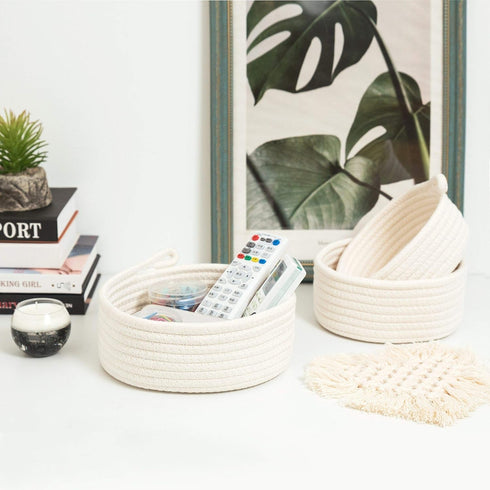 Set 3 Closet MINTWOOD Design of Cotton Rope Nesting Bowls, Small Catch All Basket, Cute Baskets and Bins for Shelves