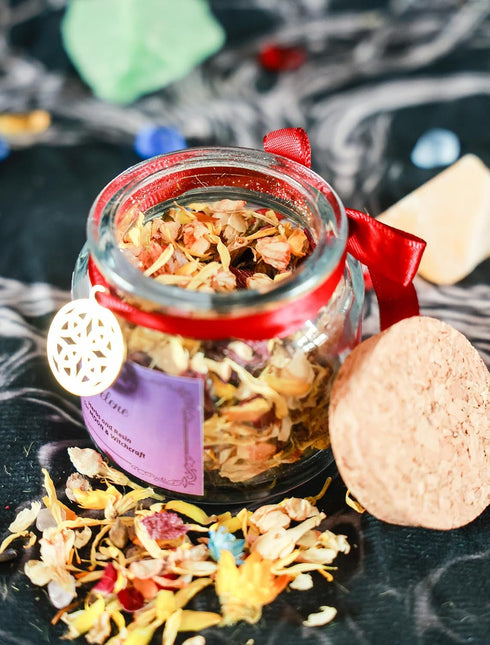 Witchcraft Jar Offering, Ritual Herbs and Resins for Divination, Protection, Altar Tools