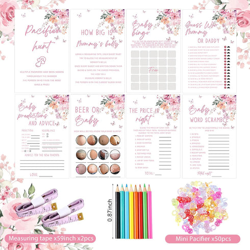 Honoson 279 Set 50 8 Mommy Mommys Pcs Pink Floral Baby Shower Games for Guest, Games Include Baby Shower, Guess